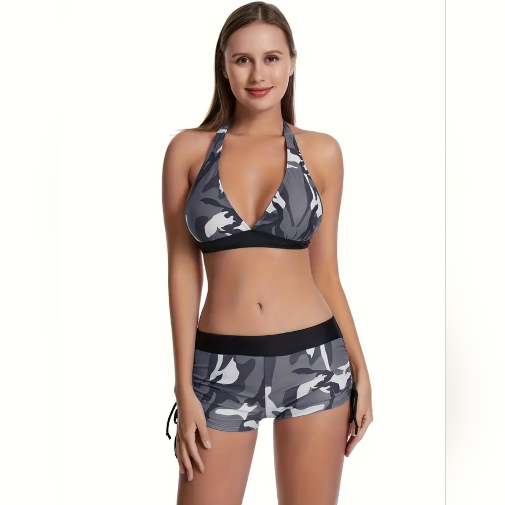 New, Camo 2 pc bathing suit womens large swimsuit camouflage
